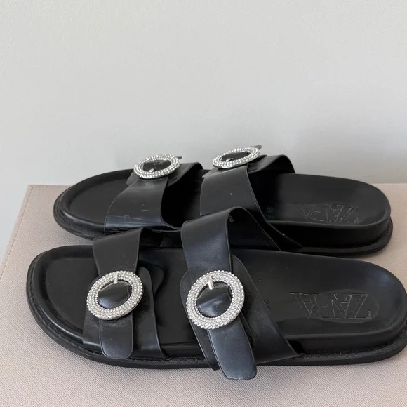 Zara Black Slides with Rhinestone Buckles - Picture 4 of 5